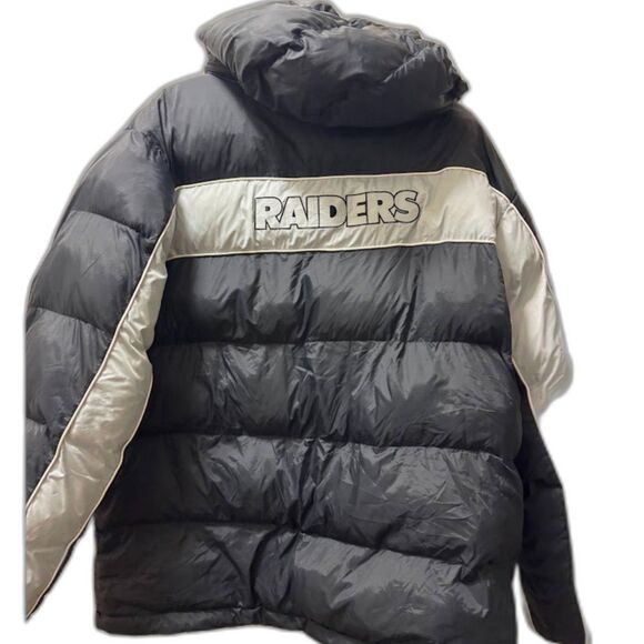 Raiders VTG NFL Team Apparel Puffer Coat 90s Black Gray Sports Football Jacket L - Picture 1 of 6